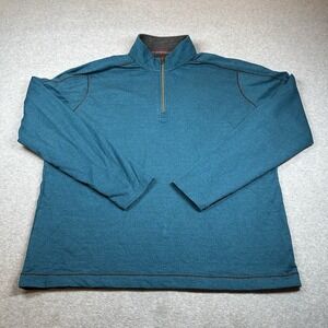 Robert Graham Warrensburg Quarter Zip Pullover Mens 2XL Teal Classic Fit Cotton‎